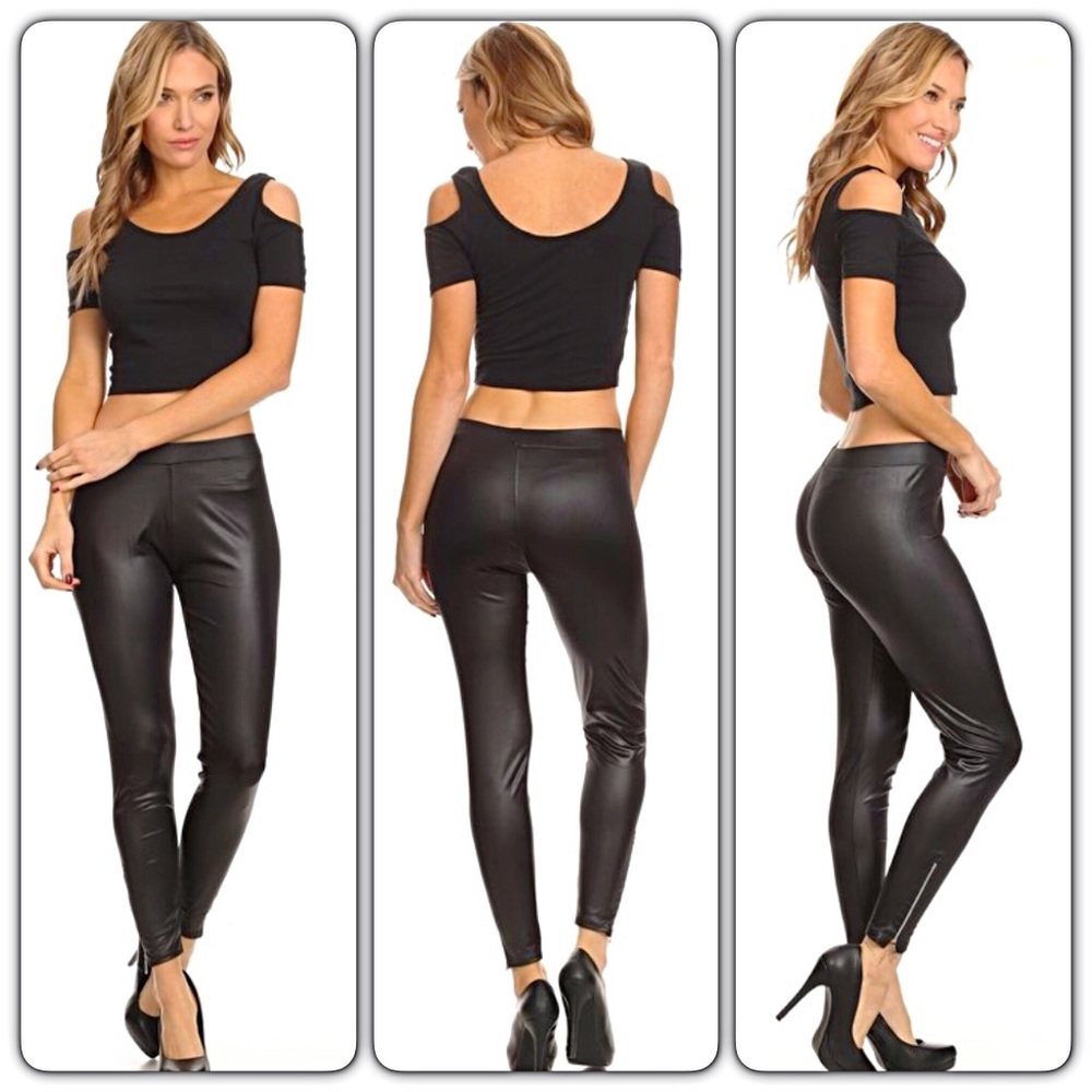 Stunning Faux Leather Zipper Leggings O/S M-XL - Picture 3 of 6