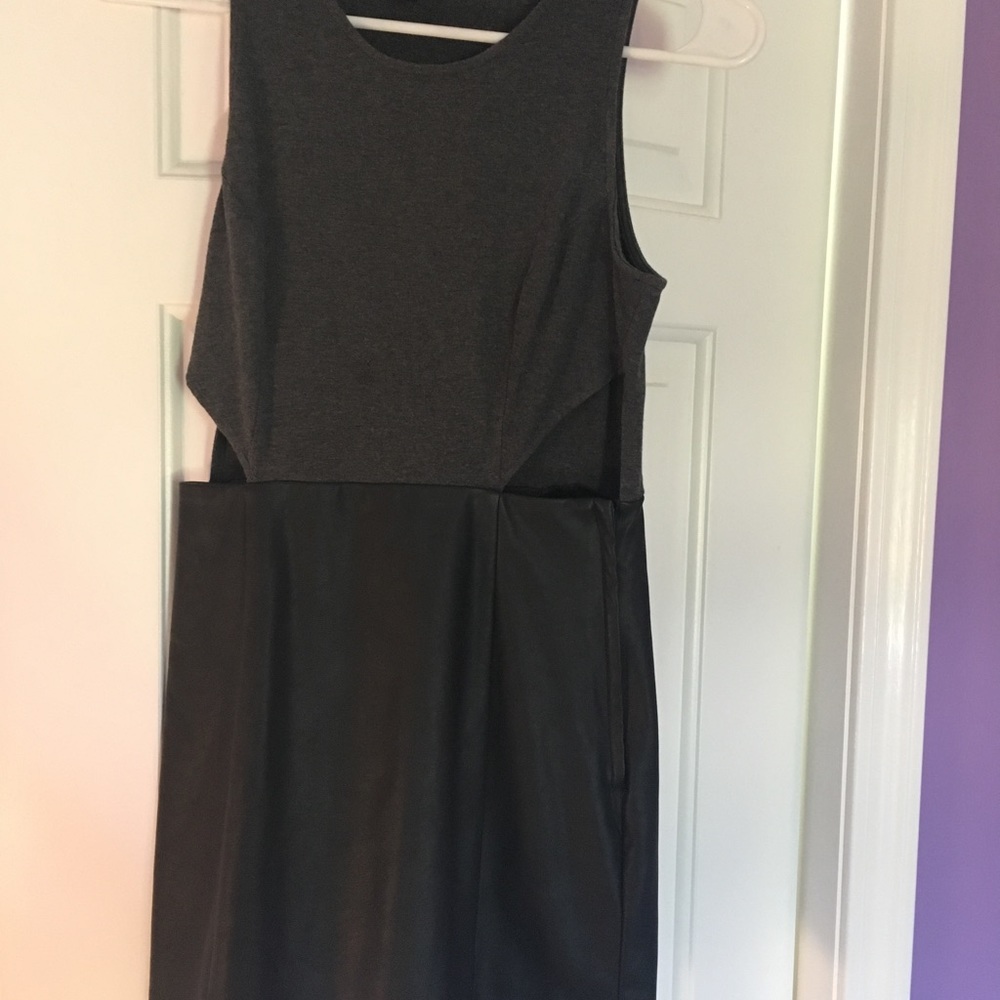 Sexy grey and black leather cutout side dress