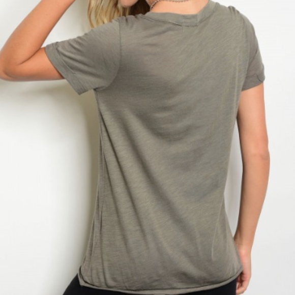 🆑 Olive and Black Lace Up Front Tee - Picture 2 of 2