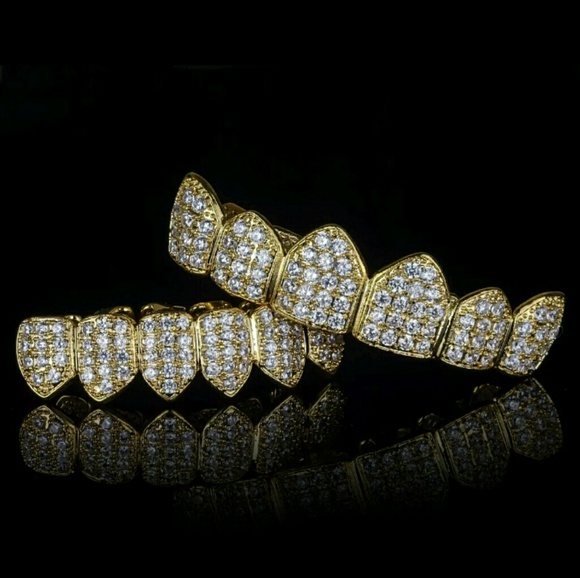 14K GOLD PLATED ICED OUT GRILLZ SET - Picture 3 of 3