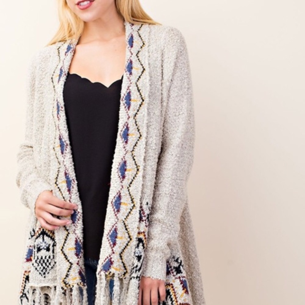 Tribal Print Cardigan with Fringe - Picture 7 of 7