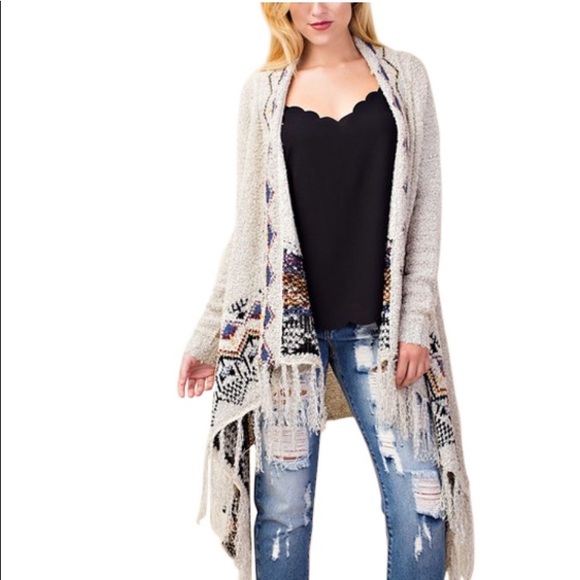 Tribal Print Cardigan with Fringe - Picture 5 of 7