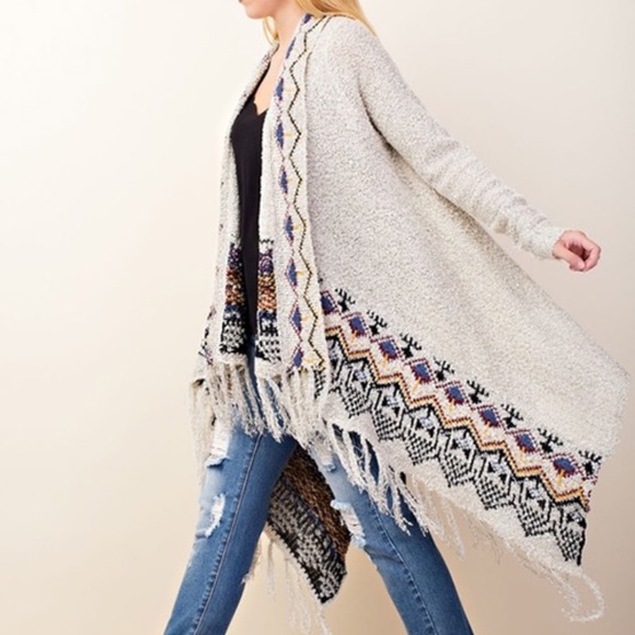 Tribal Print Cardigan with Fringe - Picture 6 of 7