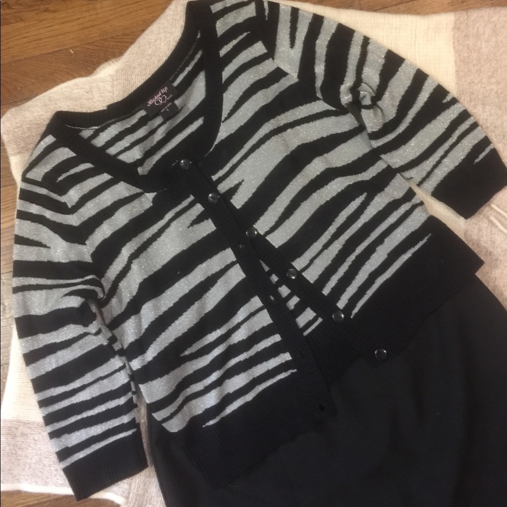Black & Silver Zebra sparkle 3/4 Sleeve Cardigan