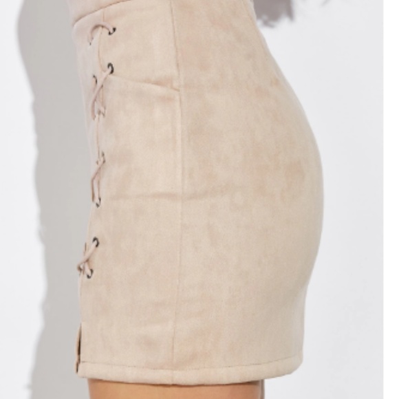 Nude Lace-up Suede Skirt - Picture 2 of 4