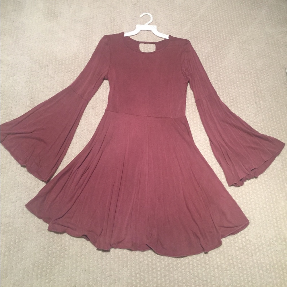 LAST 1: Wine Bell Sleeve Fit and Flare Dress - Picture 3 of 6