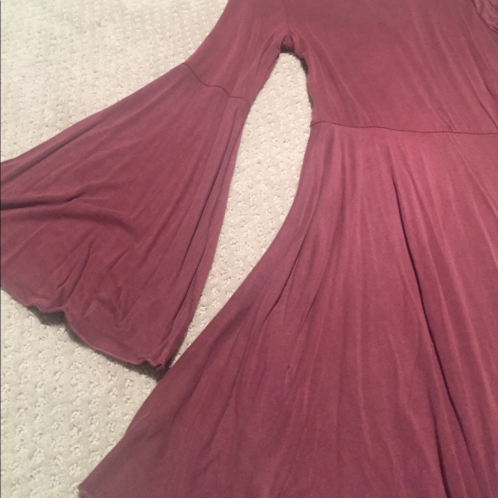 LAST 1: Wine Bell Sleeve Fit and Flare Dress - Picture 4 of 6