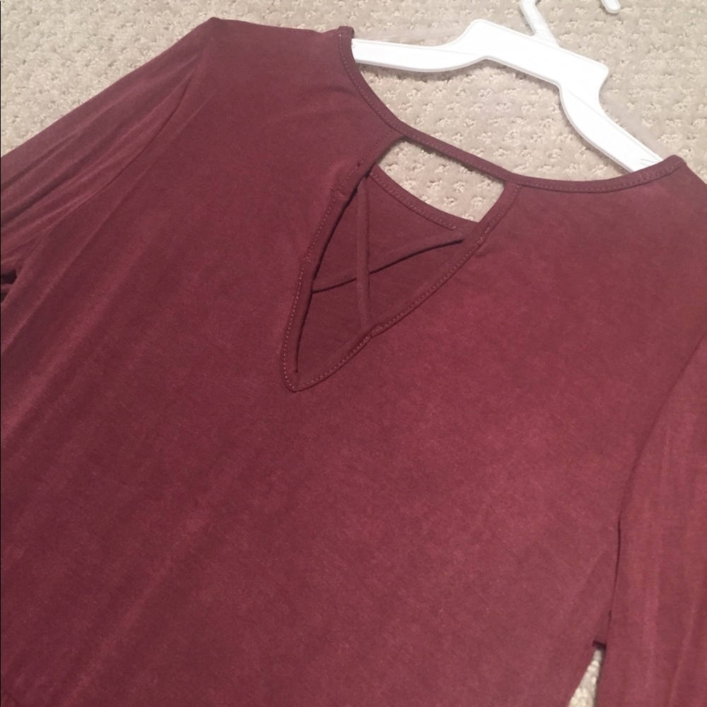 LAST 1: Wine Bell Sleeve Fit and Flare Dress - Picture 6 of 6