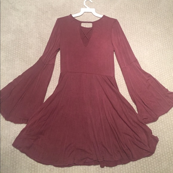 LAST 1: Wine Bell Sleeve Fit and Flare Dress - Picture 5 of 6