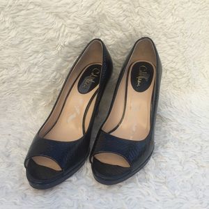 Cole Haan Black Peep Toe Wedges
