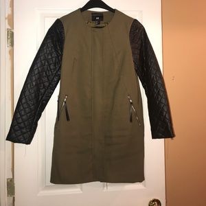 Army green and black faux leather jacket