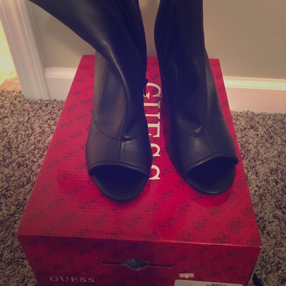Open toed black booties by Guess size 8.5
