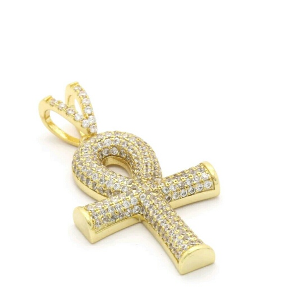 14K GOLD PLATED ICED OUT ANKH CHAIN - Picture 3 of 3