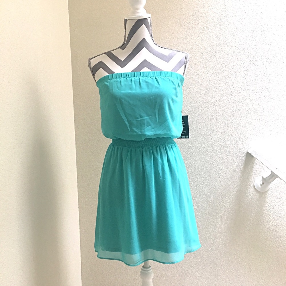 Teal Strapless Chiffon Dress