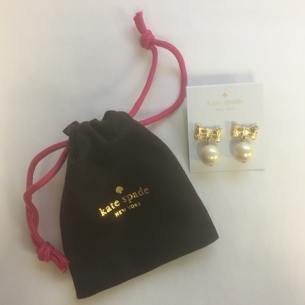 NWT Kate Spade Pearl Bow Gold Earrings