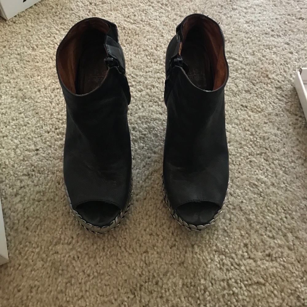 Jeffrey Campbell black leather wedges