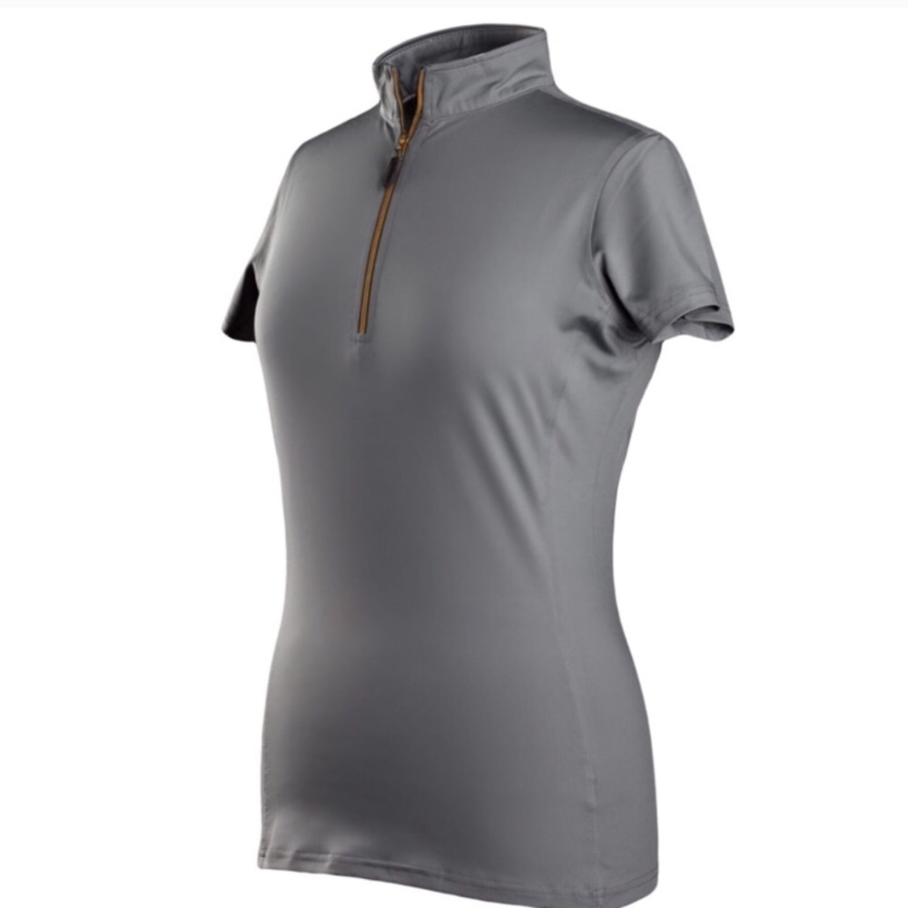 Coates Golf Polo - Pewter Gold Zipper Trim