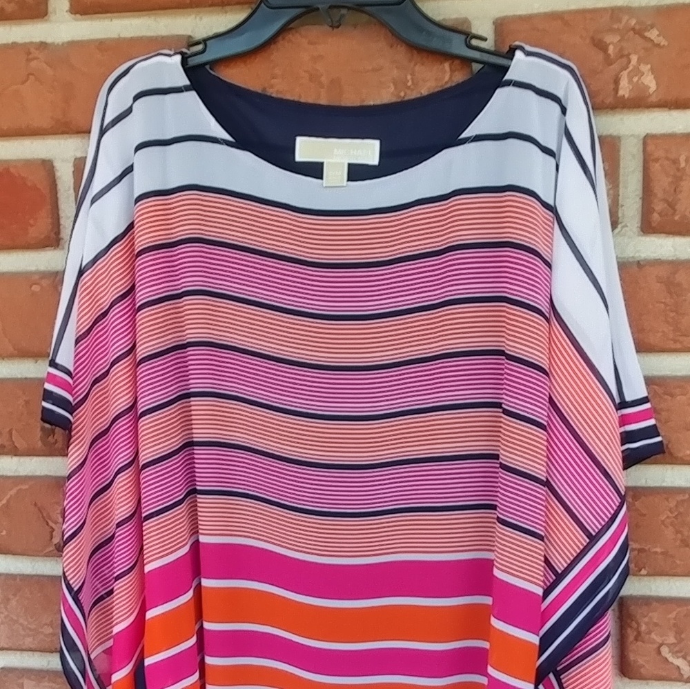 Michael Kors pink chiffon poncho top belted NWT