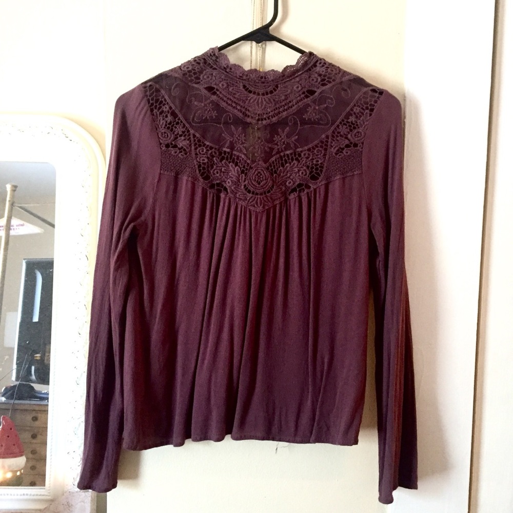 Full Tilt Lace and Mesh Mock Neck Blouse