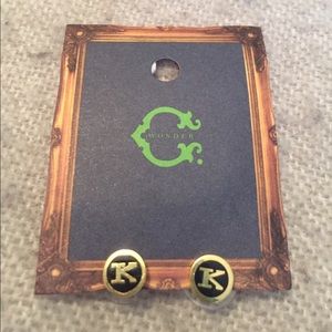 C Wonder Black and gold K initial earrings