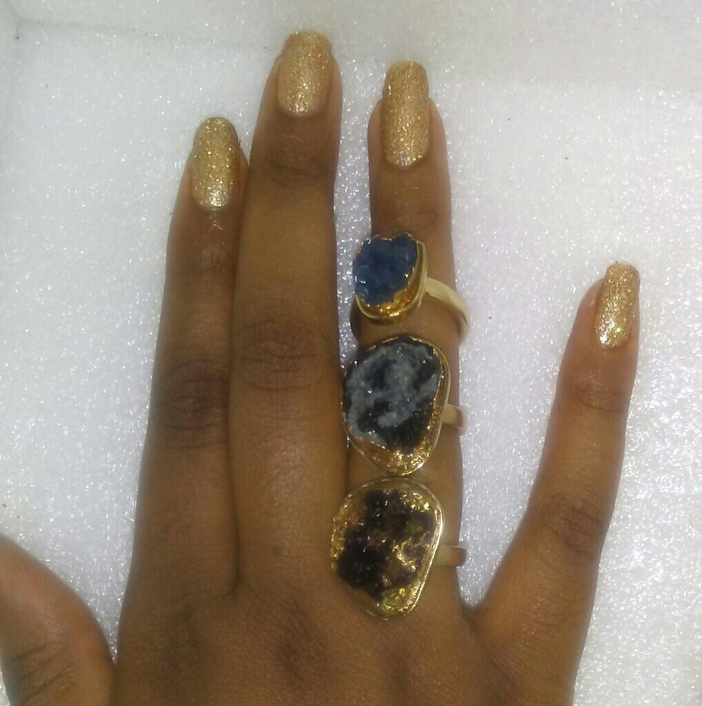 3-set crystal geode style rings