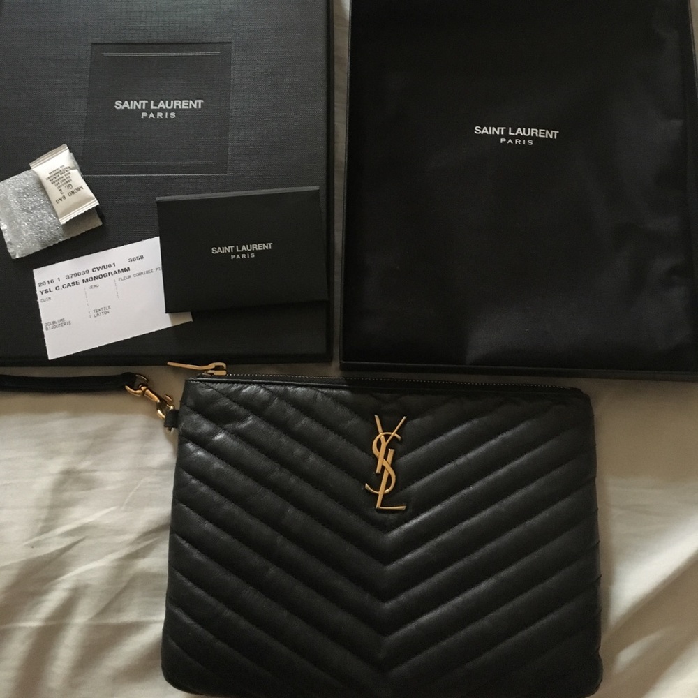 black leather Saint Laurent wrist pouch