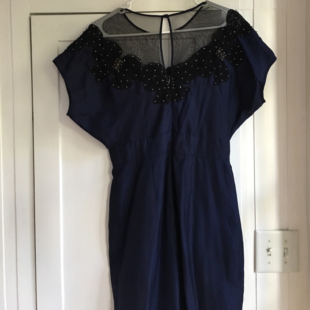 Yoana Baraschi navy silk and black party dress.