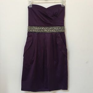 Dark Purple Strapless Formal Dress w/ Beaded Belt