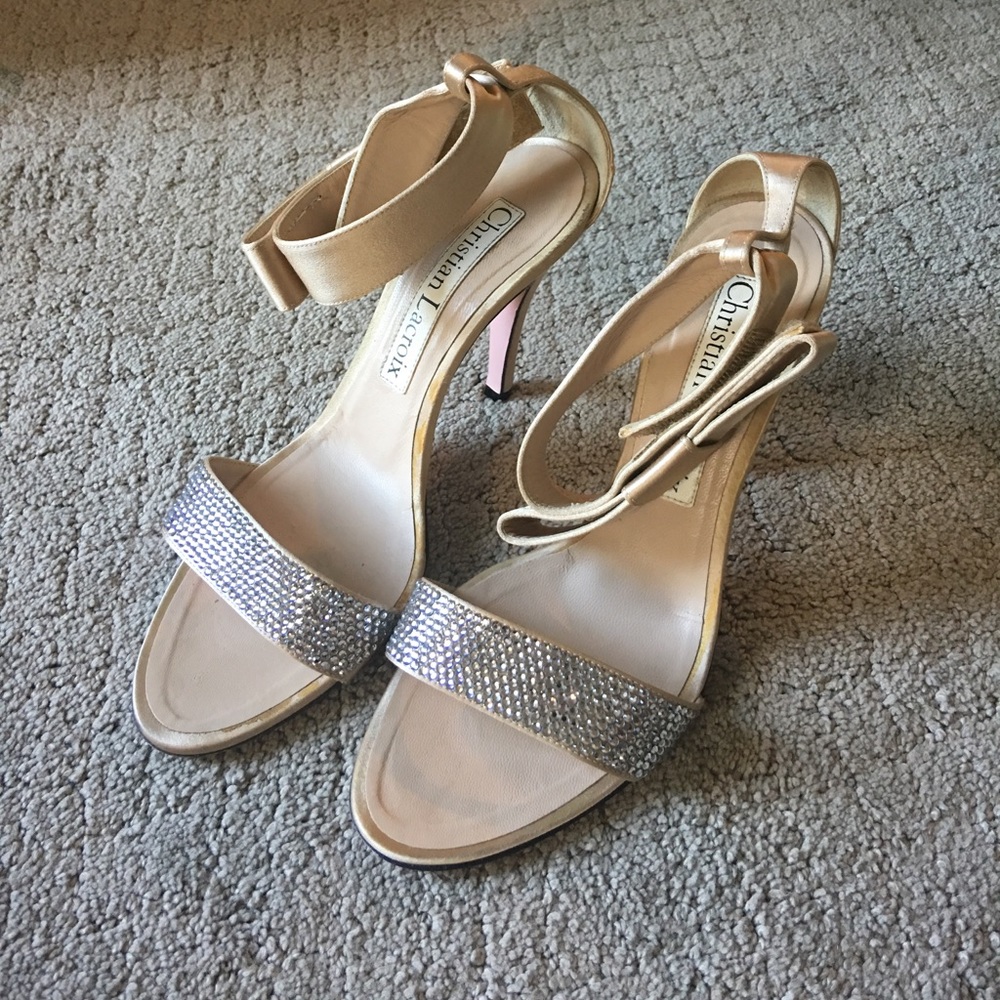 Christian Lacroix nude silk sandals