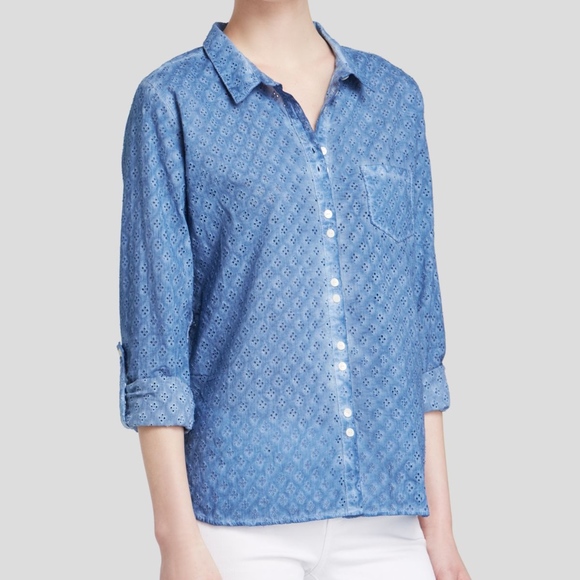 C&C California Blue Chambray Eyelet Top - Picture 1 of 4