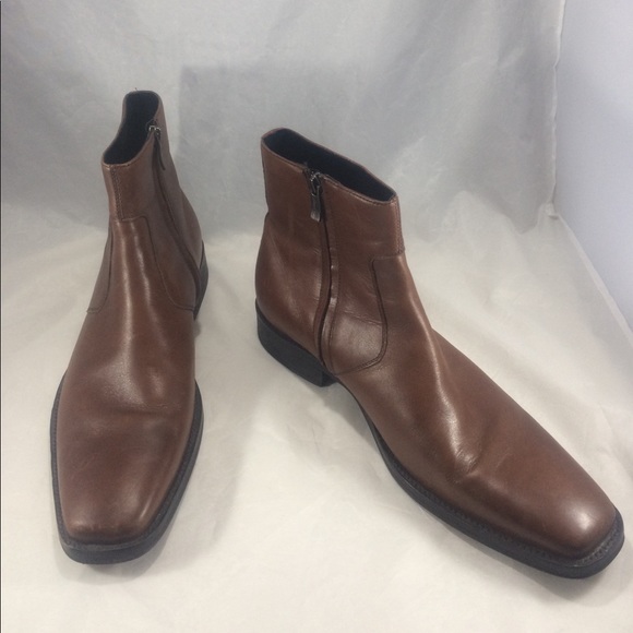 Brown leather Kenneth Cole zip up ankle boots - Picture 2 of 8