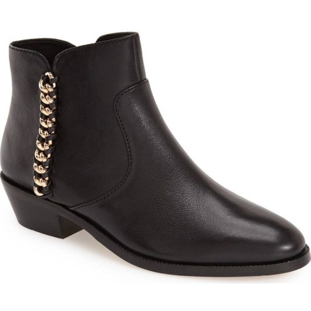 Coach Black Leather Booties Ankle Boots Gold Chain