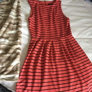 Coral and black stripped sleeveless a line dress Coral and black stripped sleeveless a line dress