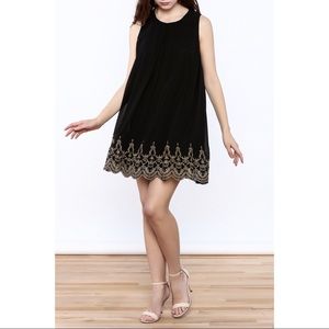 NWT She + Sky Chiffon Swing Dress - Black and Gold