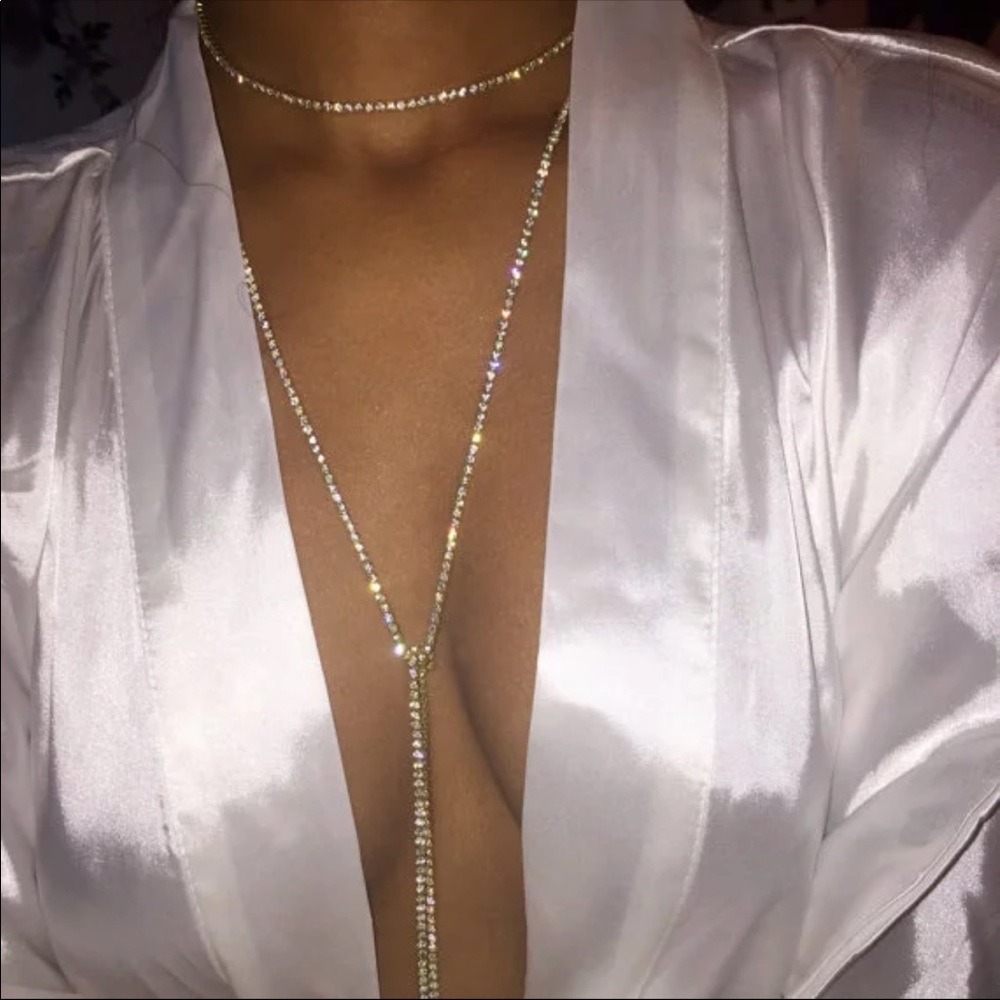 Sexy Silver plated Long rhinestone choker necklace