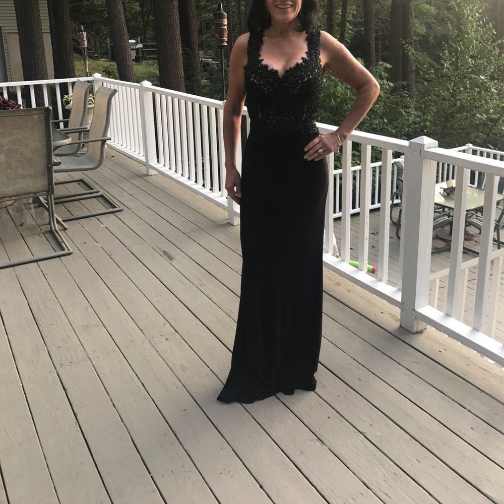 Clarisse Long Black formal beaded gown