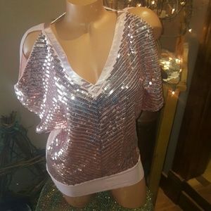 Bebe sequins v neck cold shoulder dolman top S Bebe sequins v neck cold shoulder dolman top S