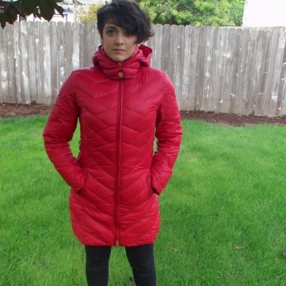 Ellen Tracey Hooded Red Down Coat