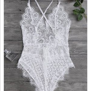 Scaolloped Sheer Eyelash Lace Teddy Bodysuit