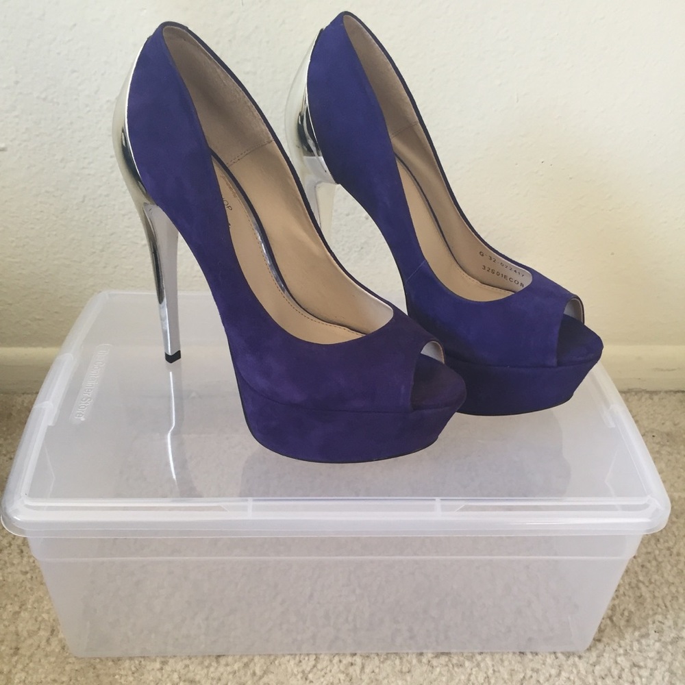 Top shop mirror blue pumps With Shoe Box