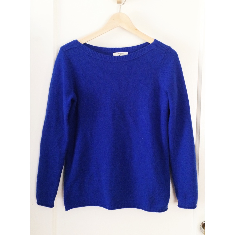 Cobalt blue boat neck merino wool sweater Madewell