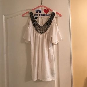 Bebe beaded neck cold shoulder blouse Bebe beaded neck cold shoulder blouse