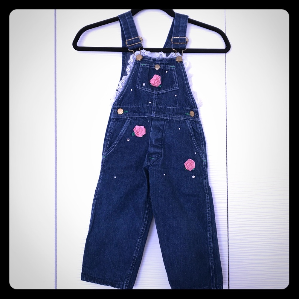 Vintage Jean Overalls w/Lace, Roses &Rhinestones