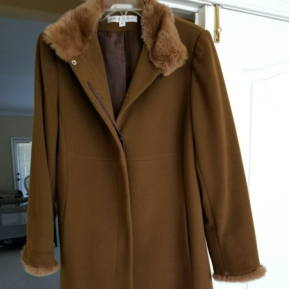Larry Levine wool,  cashmere, rabbit trim coat