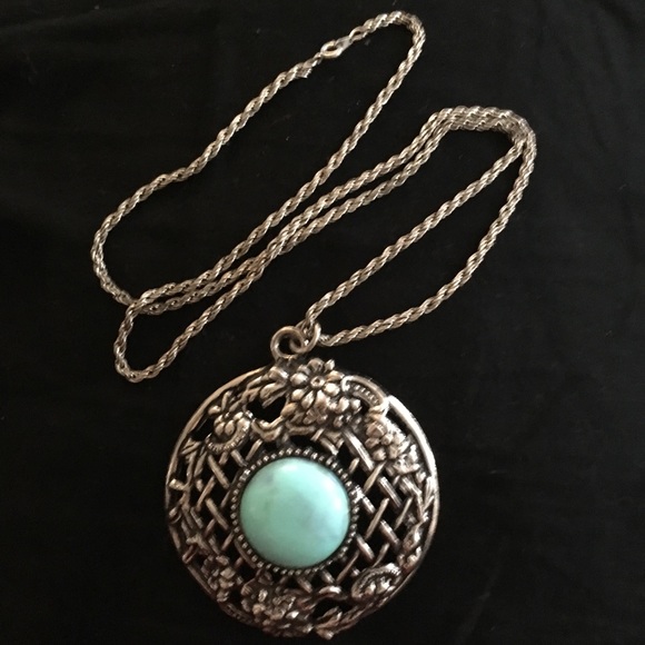 Vintage 70s silver filigree turquoise necklace - Picture 1 of 3