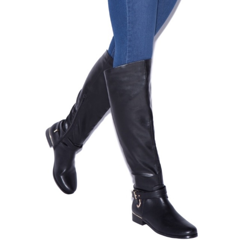 Size 7.5 NIB Shoe Dazzle Black Faux Leather Riding Boots - Picture 10 of 14