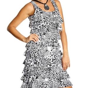 NWT!Fashque Ruffle black/ white animal print dress