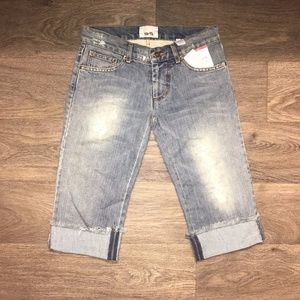 YAYA DISTRESSED DENIM CAPRI WITH CUFFS - GOLD ACCE