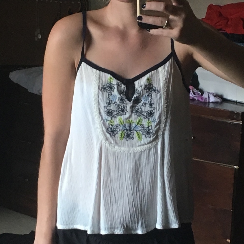 Navy blue and white tank top