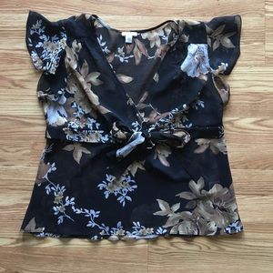Sheer Black and Tan floral shirt